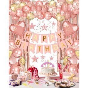 Rose Gold Birthday Party Decorations Banner Balloons Curtain Backdrop Set